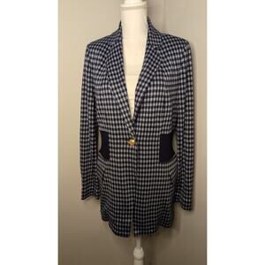 Cabi preppy equestrian chic checker navy blue blazer